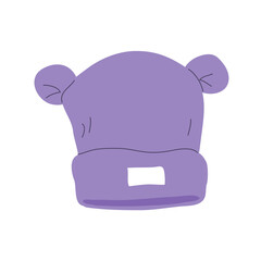 Winter hat for children. Seasonal warm blue hat. Cute baby clothes. Beauty and fashion. Modern stylish clothes and wardrobe. Flat vector illustration isolated on white background