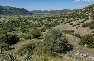 Fototapeta na wymiar Scenic valley view on the way to Kalavrita to the Cave Lakes, Aroania, West Greece, Greece.