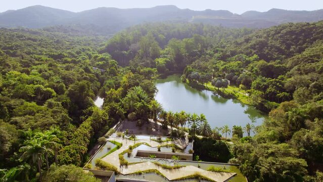Brumadinho, Minas Gerais, Brazil. Aerial view of the Inhotim Institute Park in Brumadinho, Minas Gerais. 4K