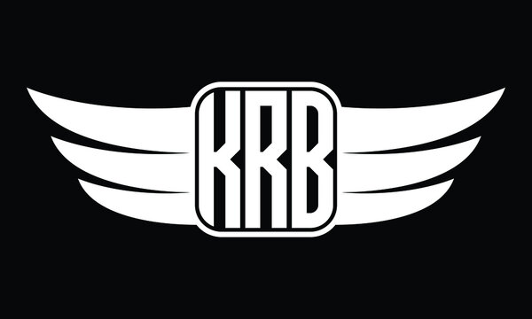 KRB three Letter Wings Flying Initial wing symbol minimalist creative concept flag icon professional logo design Vector template with abstract black and white tattoo