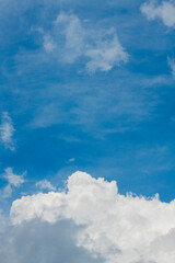 Naklejka na ściany i meble sky and clouds. blue sky and white and light gray clouds of different unexpected shapes and combinations for the background card banner postcard wallpaper