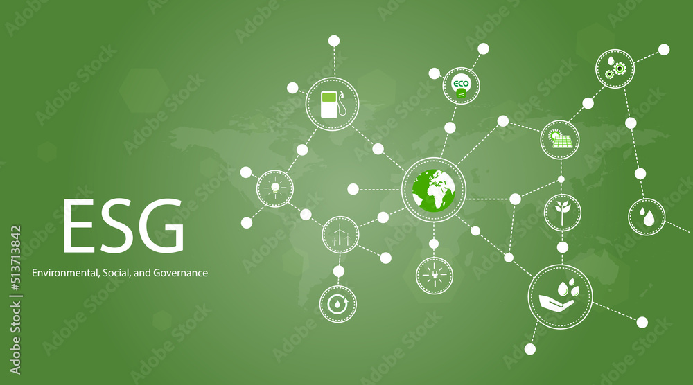 Wall mural sustainable business or green business vector illustration background with connection icon concept r