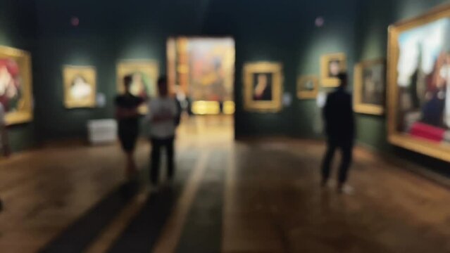 Blurred museum gallery interior, art history and culture