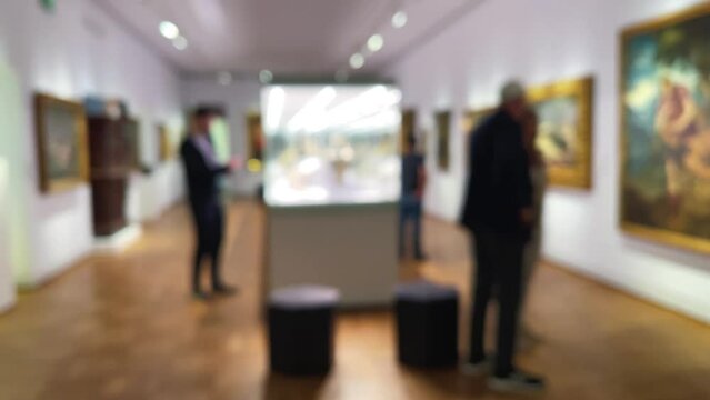 Blurred museum gallery interior, art history and culture