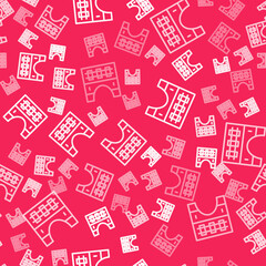 White line Bridge for train icon isolated seamless pattern on red background. Vector