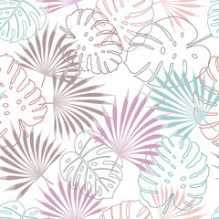 Fototapeta na wymiar Seamless pattern of colorful abstract tropical leaves.