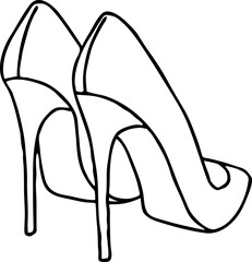 Sexy beautiful feminine woman shoes with elegant  high heels. Luxury clothing lifestyle. Disco club 80s romantic fashion. Hand drawn retro vintage vector illustration. Old style comic cartoon drawing.