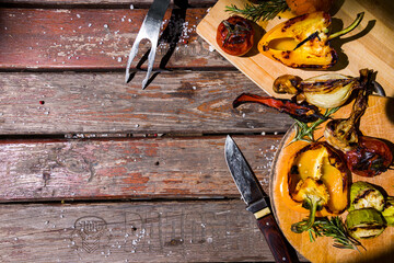 Wooden background with vegetables