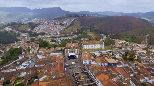 Ouro Preto, Minas Gerais, Brazil. Aerial view of a historic Brazilian city. City ​​landscape.