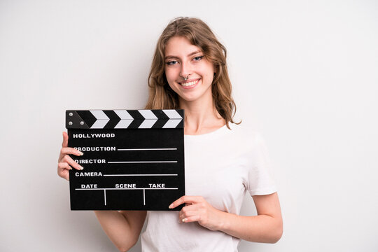 young girl with a cinema clapper. film or movie concept