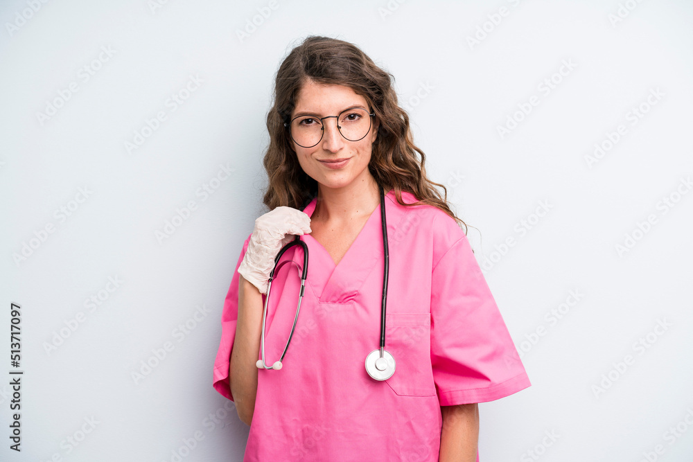 Wall mural pretty young adult woman. veterinarian student concept