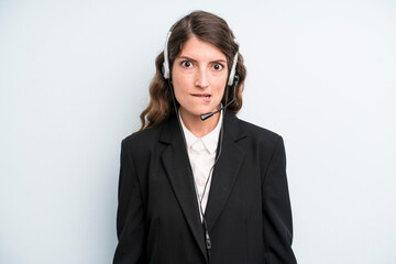 pretty young adult woman. telemarketing service concept