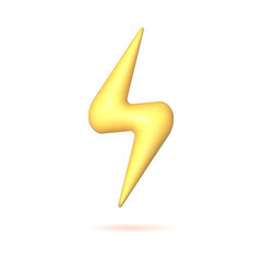 3D icon yellow thunderbolt and bolt lighting flash. Charger symbol for various devices isolated on white background. Vector illustration