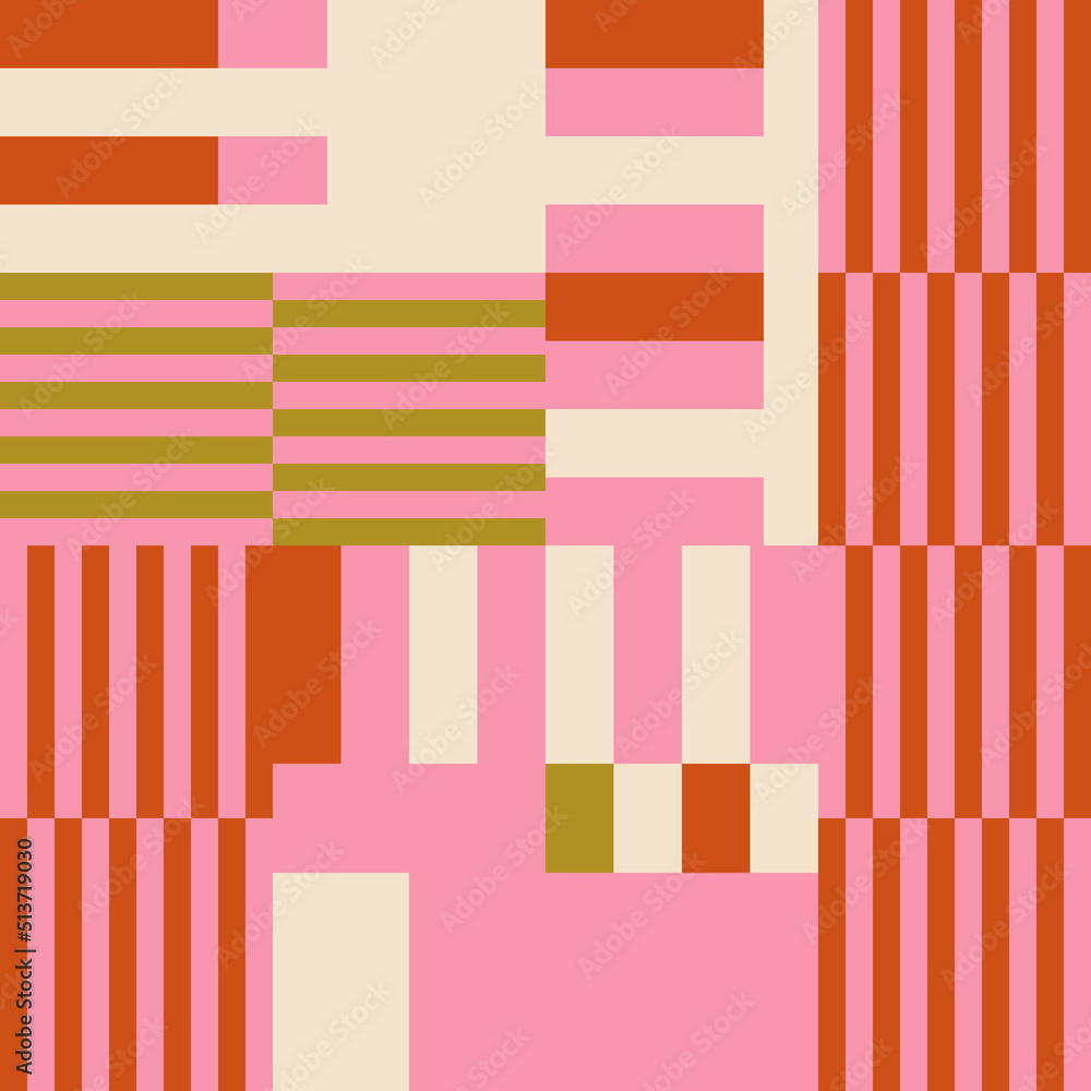 Aufkleber Modern vector abstract  geometric seamless pattern, background with stripes, rectangles and squares  in retro scandinavian style. Pastel colored simple shapes graphic pattern. Abstract mosaic artwork.