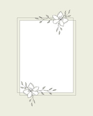 Decorative frame for wedding, holiday, congratulations, invitation, photo, rectangular, with flowers doodle hand drawing. Vector illustration