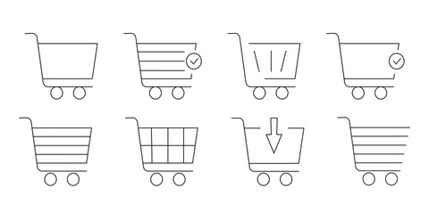 Set of shopping cart icon. Flat black linear icons of shopping cart. Concept design for business and internet marketing