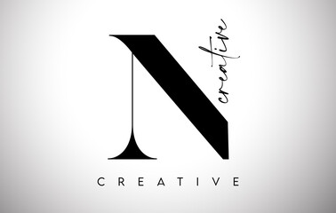 N Letter Design with Creative Cut and Serif Font in Black and White Colors Vector