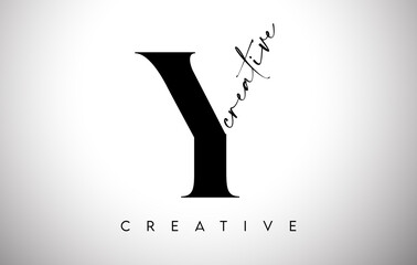 Y Letter Design with Creative Cut and Serif Font in Black and White Colors Vector