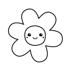 Vector hand drawn flat outline flower with face isolated on white background