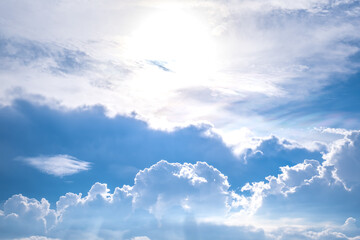 Clear blue sky and white clouds summer background
