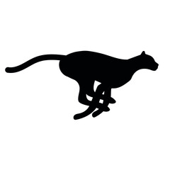 Vector flat hand drawn running cheetah silhouette isolated on white background