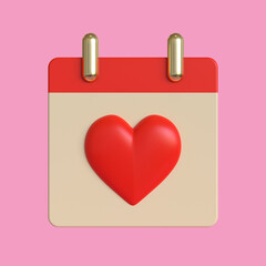 February 14 Valentines Day Calendar Icon Isolated. 3d Rendering