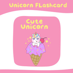 Printable flashcard collection with cute unicorn theme. Vector illustration.