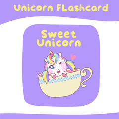 Printable flashcard collection with cute unicorn theme. Vector illustration.