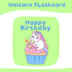 Printable flashcard collection with cute unicorn theme. Vector illustration.