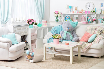 Modern living room interior in light colors