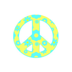 A yellow-blue floral peace sign, a hippy peace symbol with flowers