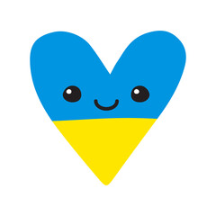 Vector hand drawn doodle sketch Ukraine flag heart with face isolated on white background