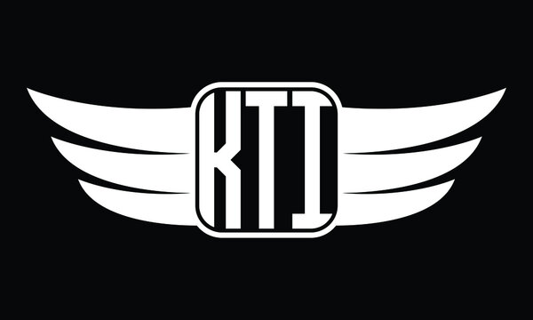 KTI three Letter Wings Flying Initial wing symbol minimalist creative concept flag icon professional logo design Vector template with abstract black and white tattoo
