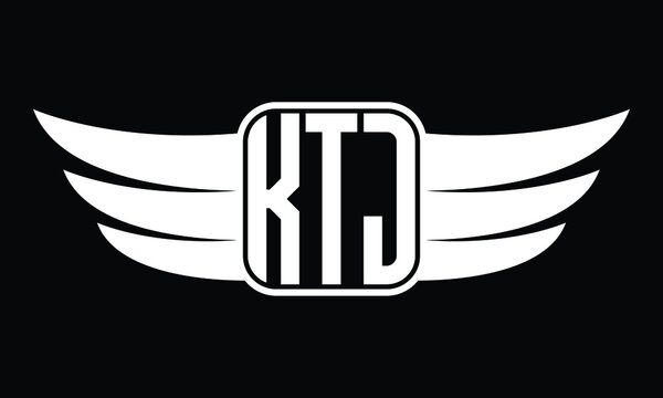 KTJ three Letter Wings Flying Initial wing symbol minimalist creative concept flag icon professional logo design Vector template with abstract black and white tattoo