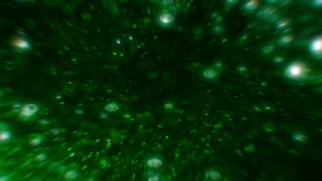 Green Concept 3D animated organic realistic drops of liquid oil in selective focus close-up. Festive abstract bubble loop background as organic realistic biofuel plankton showcase template backdrop.
