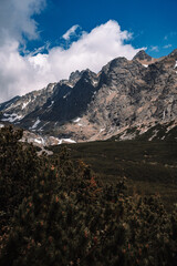 View of High Tatras mountain range near Velické pleso. 
