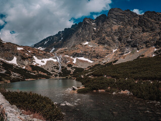 View of High Tatras mountain range near Velické pleso. 