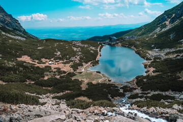 View of High Tatras mountain range near Velické pleso. 