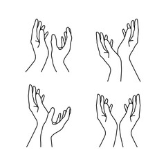 Hands. Hand postures. Linear vector drawing. Isolated image