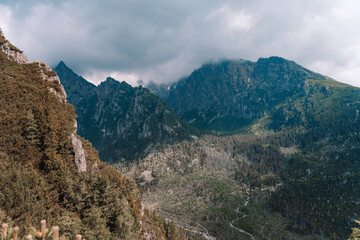 View of High Tatras mountain range near Velické pleso. 