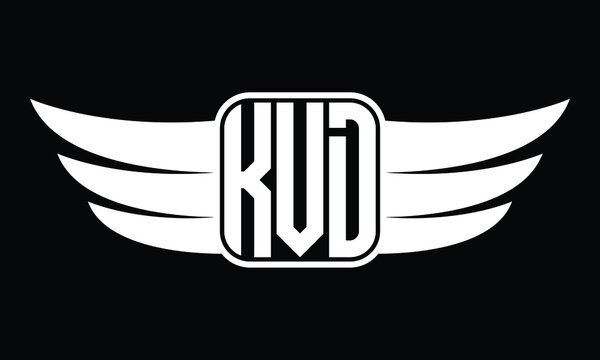 KVD three Letter Wings Flying Initial wing symbol minimalist creative concept flag icon professional logo design Vector template with abstract black and white tattoo