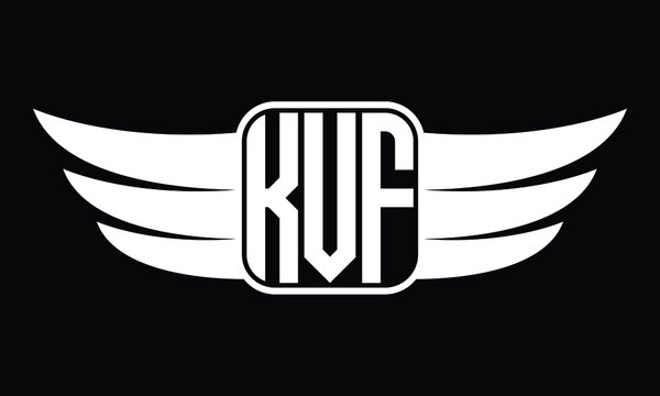 KVF three Letter Wings Flying Initial wing symbol minimalist creative concept flag icon professional logo design Vector template with abstract black and white tattoo