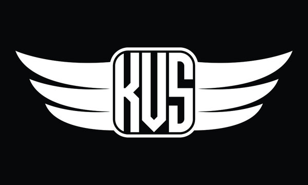 KVS three Letter Wings Flying Initial wing symbol minimalist creative concept flag icon professional logo design Vector template with abstract black and white tattoo
