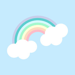 7 color rainbow with white clouds on blue sky