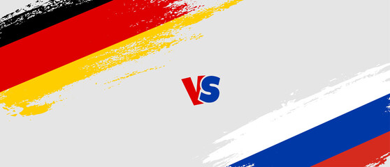 Creative Germany vs Russia brush flag illustration. Artistic brush style two country flags relationship background