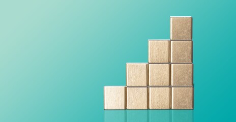 Business growth concept of success.  Stacked wooden cubes standing  for icon
