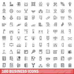 100 business icons set. Outline illustration of 100 business icons vector set isolated on white background