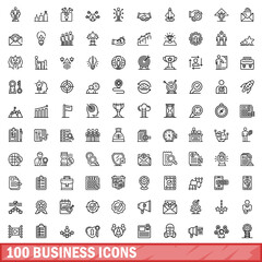 100 business icons set. Outline illustration of 100 business icons vector set isolated on white background