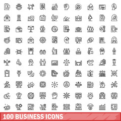 Fototapeta premium 100 business icons set. Outline illustration of 100 business icons vector set isolated on white background