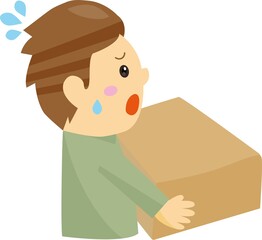 重たい大きな荷物を運ぶ大変そうな男性　全身　作業着